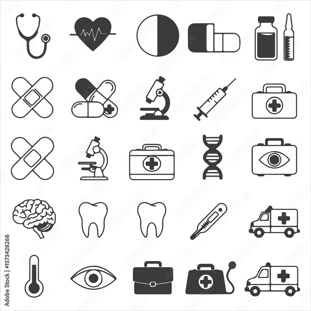 Poster medical icon set a comprehensive collection of health related symbols for design and creative projec