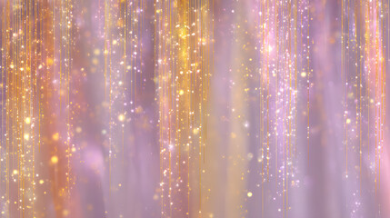 Soft glittering fairy realm background with whimsical haze and gentle rose gold and lavender sparkles scattered in a dreamy futuristic ambiance with an uplifting and serene tone