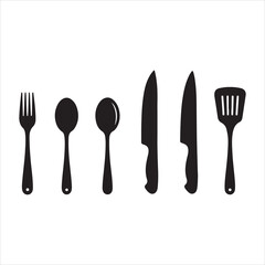 Elegant Black and White Kitchen Utensil Set a Culinary Symphony of Fork Spoon Knife and Spatula Minimalism