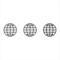 Three Black and White Globe Icons Depicting Global Connections and Networking in a Minimalist and Modern Design