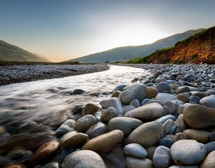 Obraz premium close up shot of pebbles and stones on a riverbed shaped by the gentle passage of water through the ages