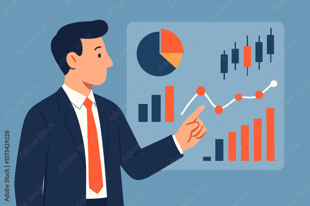 Aufkleber businessman analyzing financial data on screen. stock market trader monitoring charts and diagrams. 