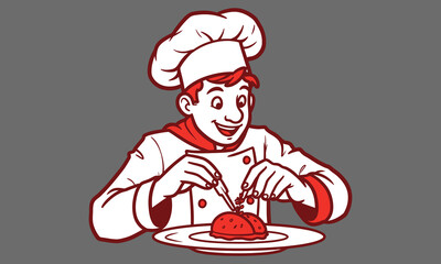  Cartoon Chef Smiling with Plate