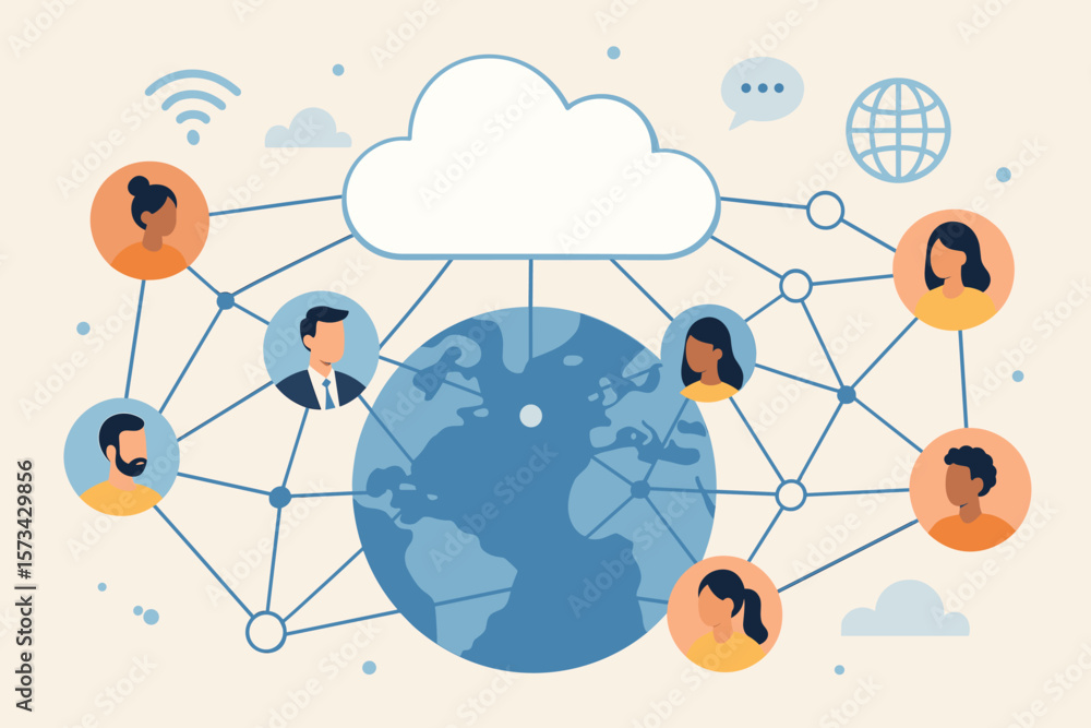 Poster global communication and business networking concept. people connected worldwide via the internet an
