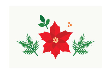 Poinsettia Flower Set With Mistletoe And Pine Twigs