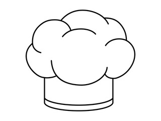 Hand drawn cute outline illustration of chefs cap. Flat vector restaurant cooker hat line art doodle. Culinary uniform. Healthy eating sticker, icon. Baker head. Cuisine professional wear. Isolated.