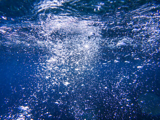 Ocean blue underwater with sunrays, Underwater Sea Deep Water Abstract Sunshine, sea wave , clean...