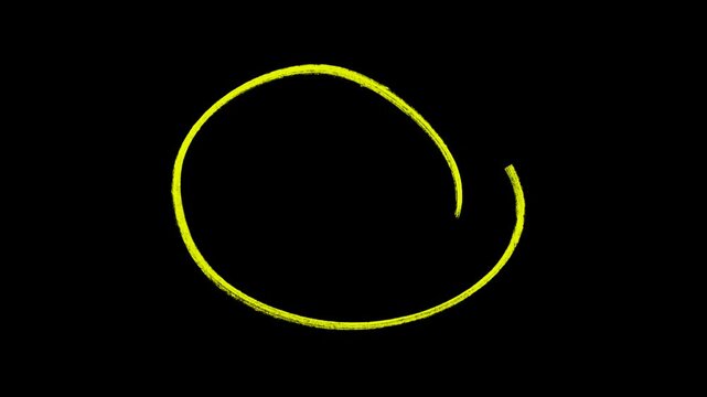Yellow Hand-drawing marker round circuler aniamtion video for marking , pointing,  grunge circle highlights with transparent background