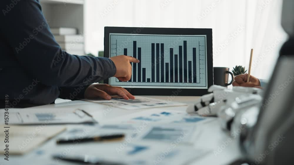 Poster consultants interpret data analytics using ai-driven technology, optimizing strategic business plann