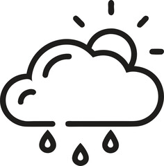 Bold Black Line Art Weather Icon Sun Rain Cloud Simple Minimalist Graphic Bold Outline Vector Illustration