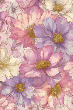 Serene Springtime Blossom: Pastel Floral Harmony with Artistic Hand-Drawn Charm