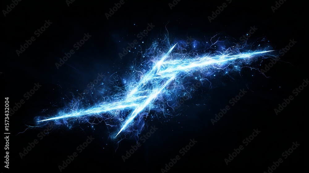 Poster ethereal blue lightning bolts intersect in the darkness, creating a captivating and energetic visual