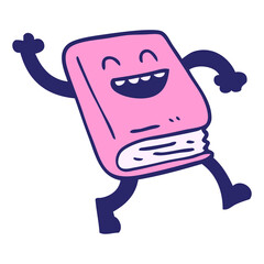 cartoon doodle dancing book in bright neon color