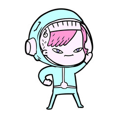 cartoon astronaut woman in bright neon color