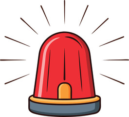 Bright Red Cartoon Emergency Siren Light Beacon Flashing Alert Signal Warning Safety Icon with Radiating Lines