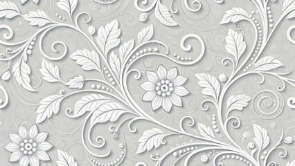 Classic white floral pattern with subtle grey background texture