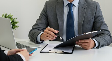 Businessman Reviewing Contract, Financial Documents, Meeting