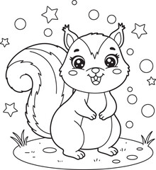 Squirrel Animal  Drawing Outline and line art Coloring Page white color background