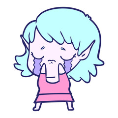 cartoon crying elf girl in bright neon color