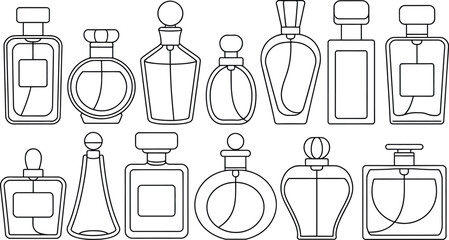 Elegant minimalist line art perfume bottles collection design.