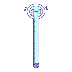 cartoon thermometer crying in bright neon color
