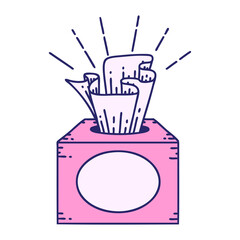 illustration of a traditional tattoo style box of tissues in bright neon color