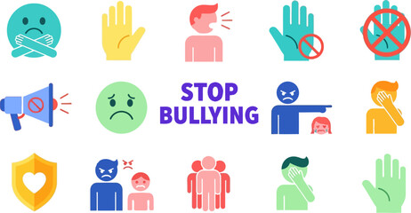 Stop bullying awareness campaign vector illustration and graphic design set