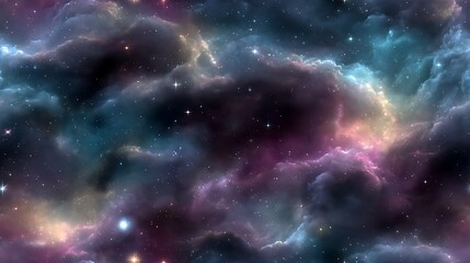 Fototapeta premium Photorealistic seamless deep space pattern with stars and nebulae