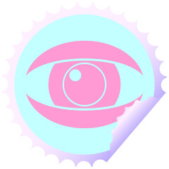 staring eye graphic vector circular peeling sticker in bright neon color
