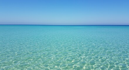 Serene Turquoise Ocean Water, Clear Sky, Summer Seascape