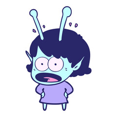 cartoon shocked alien girl in bright neon color