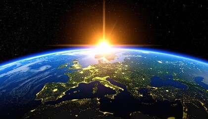 Obraz premium Earth's European view at sunrise