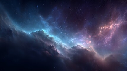 Fototapeta premium Cinematic night sky with stars and nebula in blue and purple hues