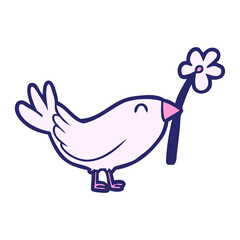 cartoon bird with flower in bright neon color