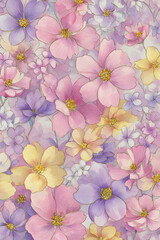 Serene Springtime Blossom: Pastel Floral Harmony with Artistic Hand-Drawn Charm
