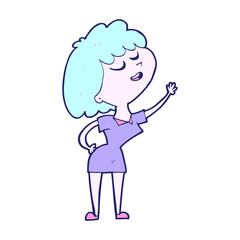 cartoon happy woman about to speak in bright neon color