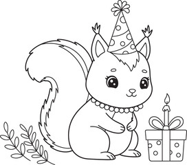 Squirrel Animal  Drawing Outline and line art Coloring Page white color background