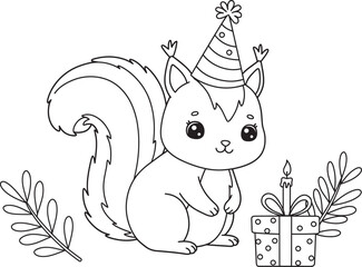 Squirrel Animal  Drawing Outline and line art Coloring Page white color background