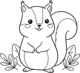 Squirrel Animal  Drawing Outline and line art Coloring Page white color background