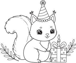 Squirrel Animal  Drawing Outline and line art Coloring Page white color background