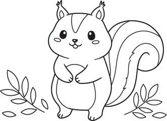 Squirrel Animal  Drawing Outline and line art Coloring Page white color background