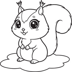 Squirrel Animal  Drawing Outline and line art Coloring Page white color background