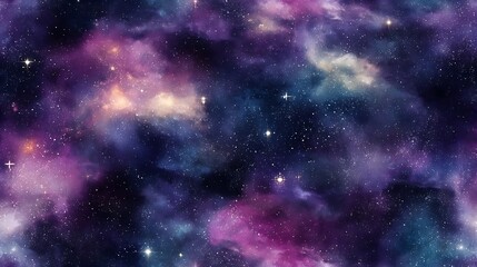 Seamless cosmic sky pattern with stars and elegant empty space.