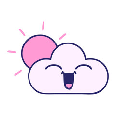 cute cartoon of a sunshine and cloud in bright neon color