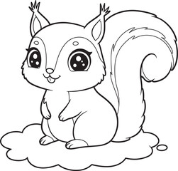 Squirrel Animal  Drawing Outline and line art Coloring Page white color background