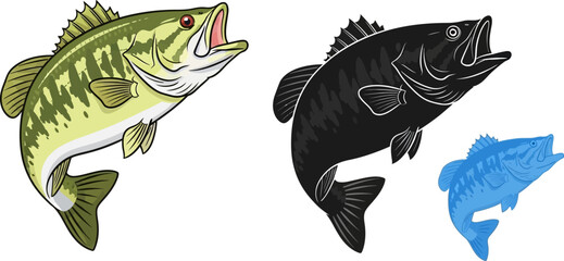 Bass fishing illustration vector art design for print and digital use cases