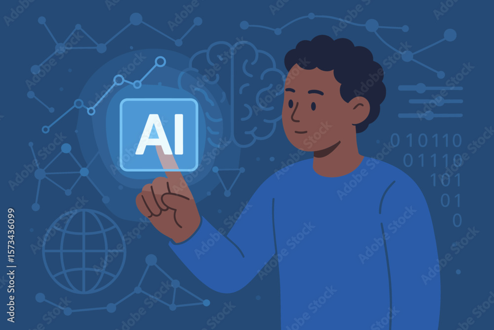 Poster artificial intelligence touch interface, digital technology, machine learning, networking, global da