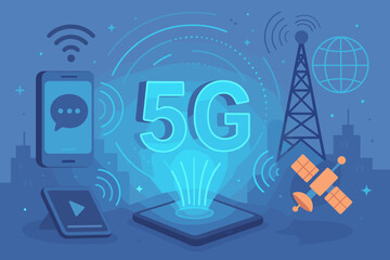 5G Wireless Network Technology, Digital Communication, High-Speed Internet, Mobile Connectivity, Telecommunication Infrastructure, Smart Devices, Future Innovation, Flat Vector Illustration