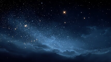 Realistic cartoon dark space with scattered glowing stars