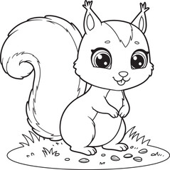 Squirrel Animal  Drawing Outline and line art Coloring Page white color background